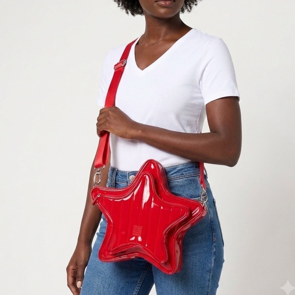 IHKWIP The Shooting Star Crossbody Bag Red Patent Quilted Star Shape Novelty